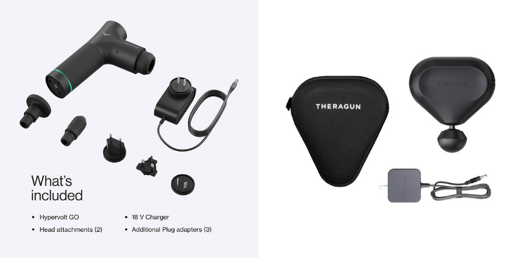 Hypervolt GO vs Theragun mini Attachments and Battery Life